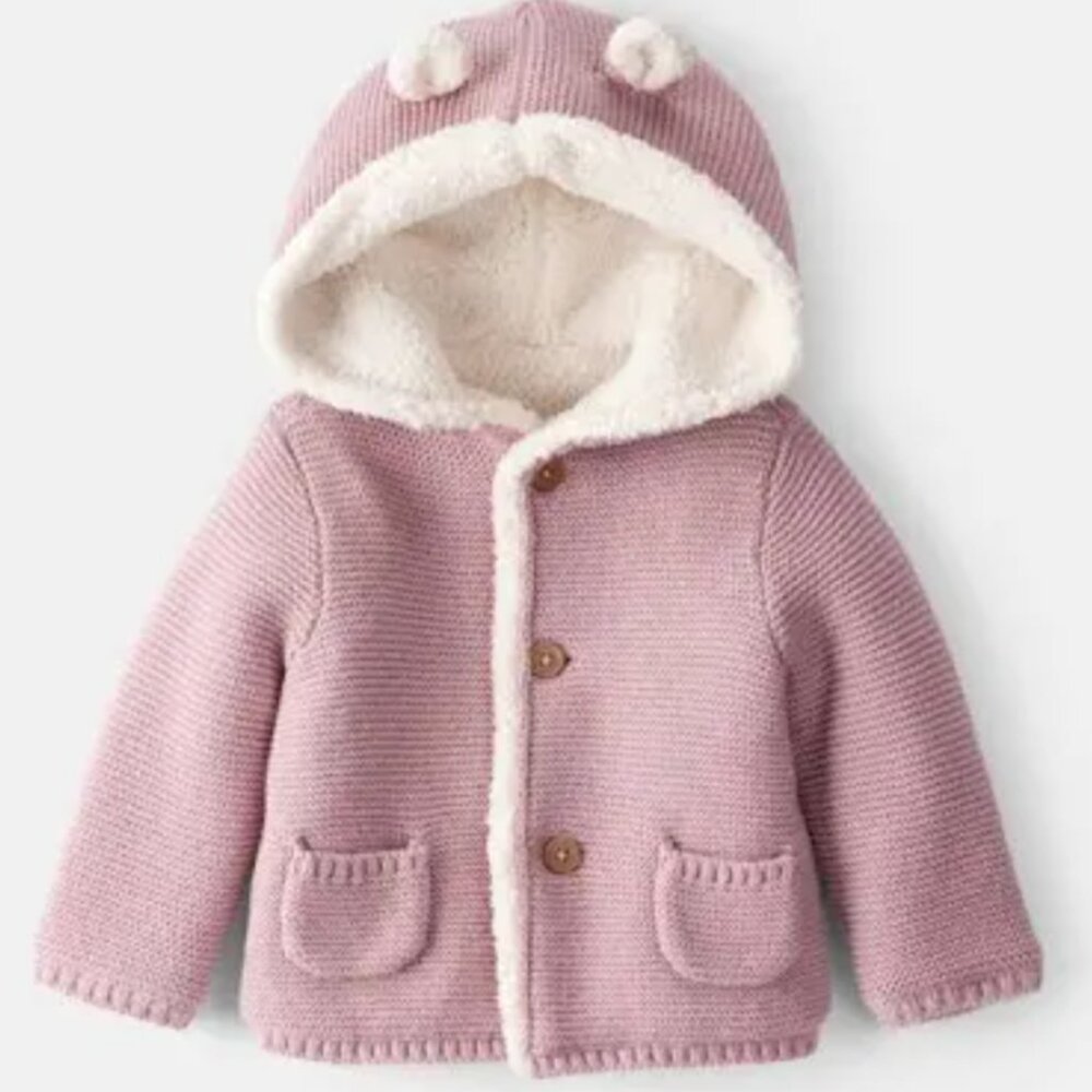 Baby Girl Sherpa-Lined Cardigan